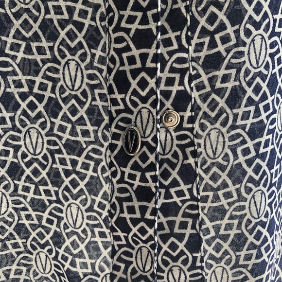 Navy Blue Sheer Button Down Blouse - Womens flowing blue work top - Picture 3 of 5